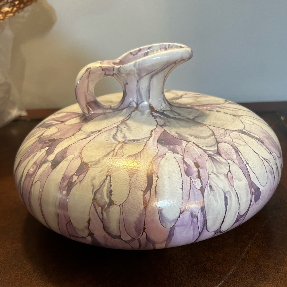Vintage Pottery Vase Purple/White/Gold